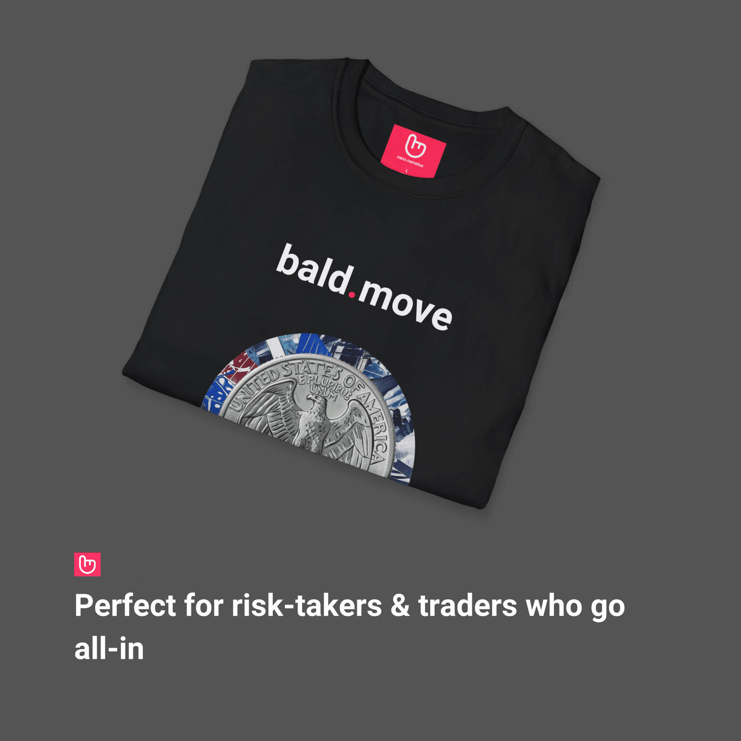 bald.move – High - Stakes Gambit & Unapologetic Play | Risk - Taker Tee - Unique Graphic Tee by nano.narrative