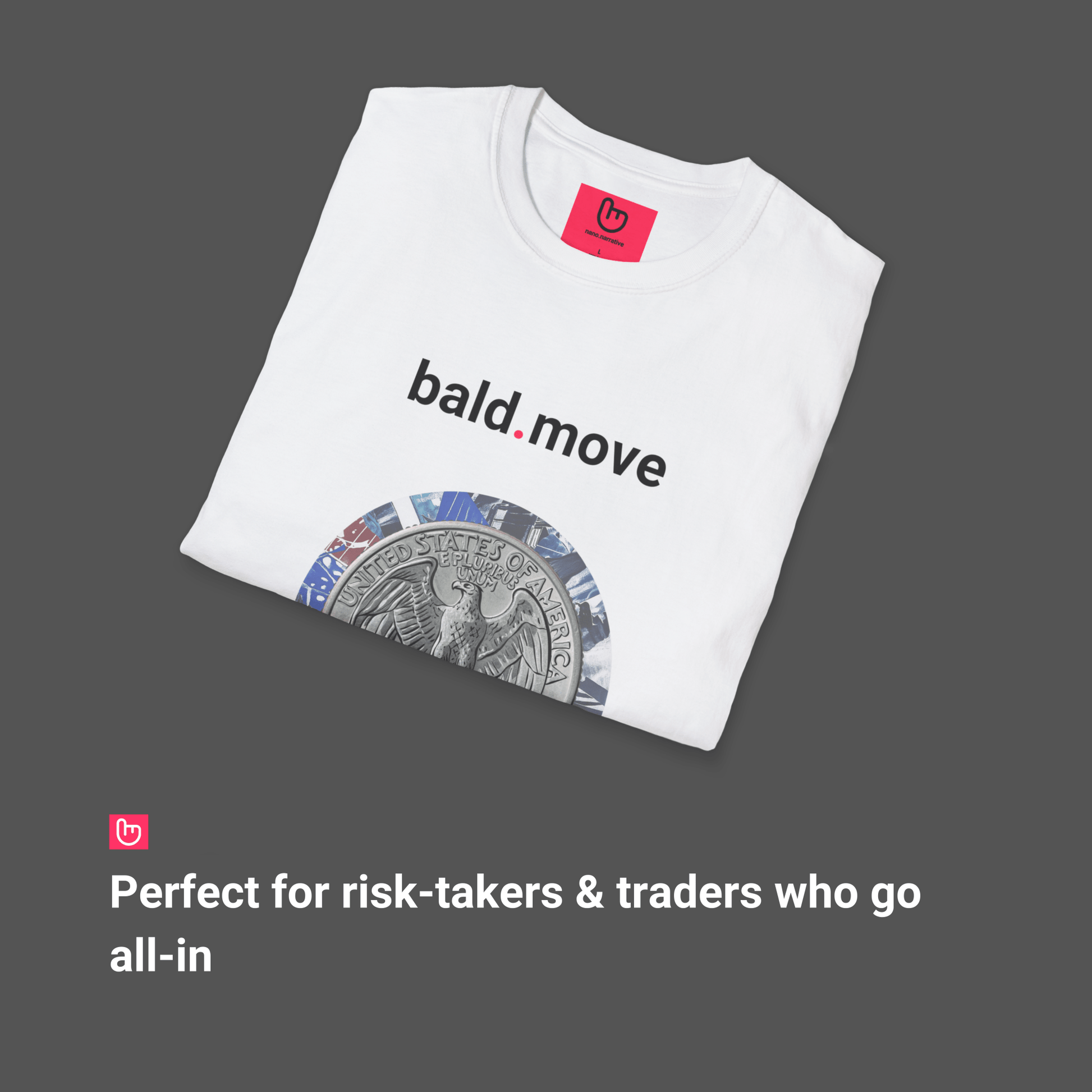 bald.move – High - Stakes Gambit & Unapologetic Play | Risk - Taker Tee - Unique Graphic Tee by nano.narrative