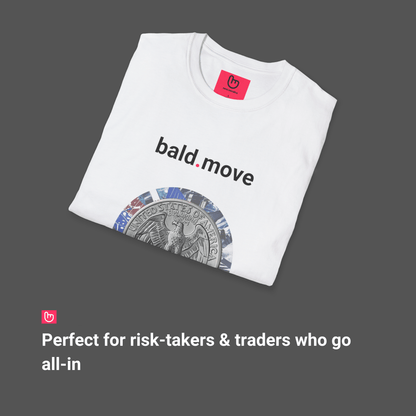 bald.move – High - Stakes Gambit & Unapologetic Play | Risk - Taker Tee - Unique Graphic Tee by nano.narrative