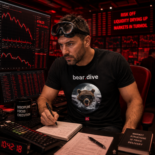 bear.dive – Plunging Markets, Fearless Moves | Bearish Momentum Tee_BLACK | nano.narrative