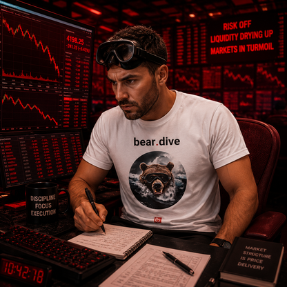 bear.dive – Plunging Markets, Fearless Moves | Bearish Momentum Tee_WHITE| nano.narrative