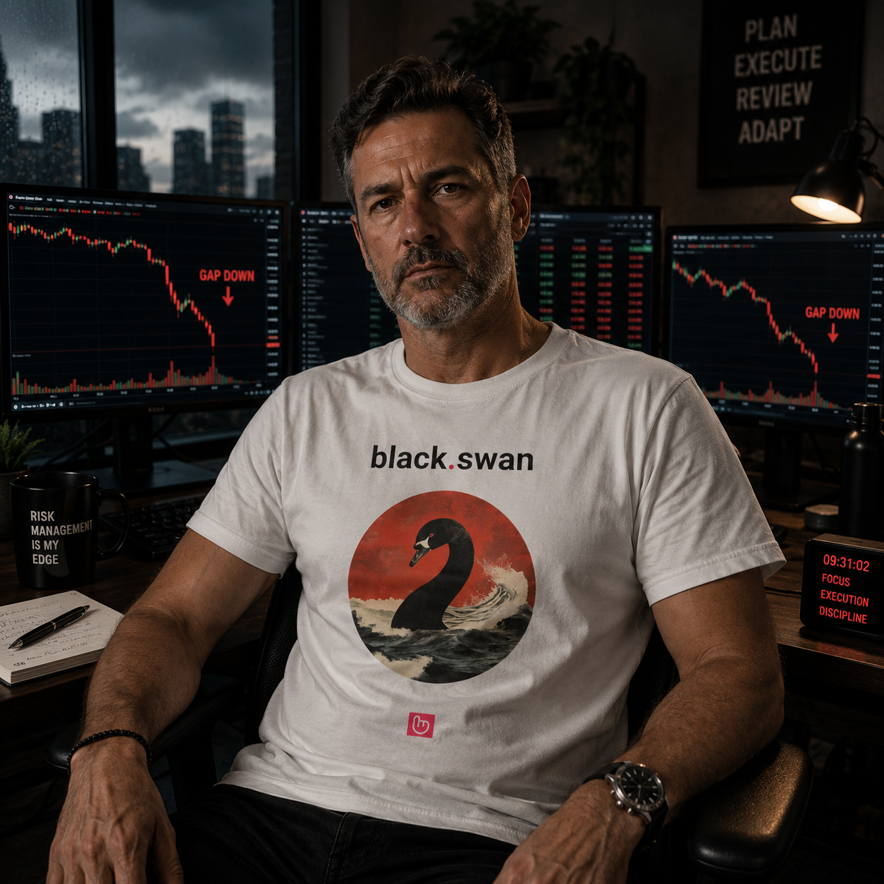 black.swan – Unpredictable Chaos | Market Crash Tee_WHITE