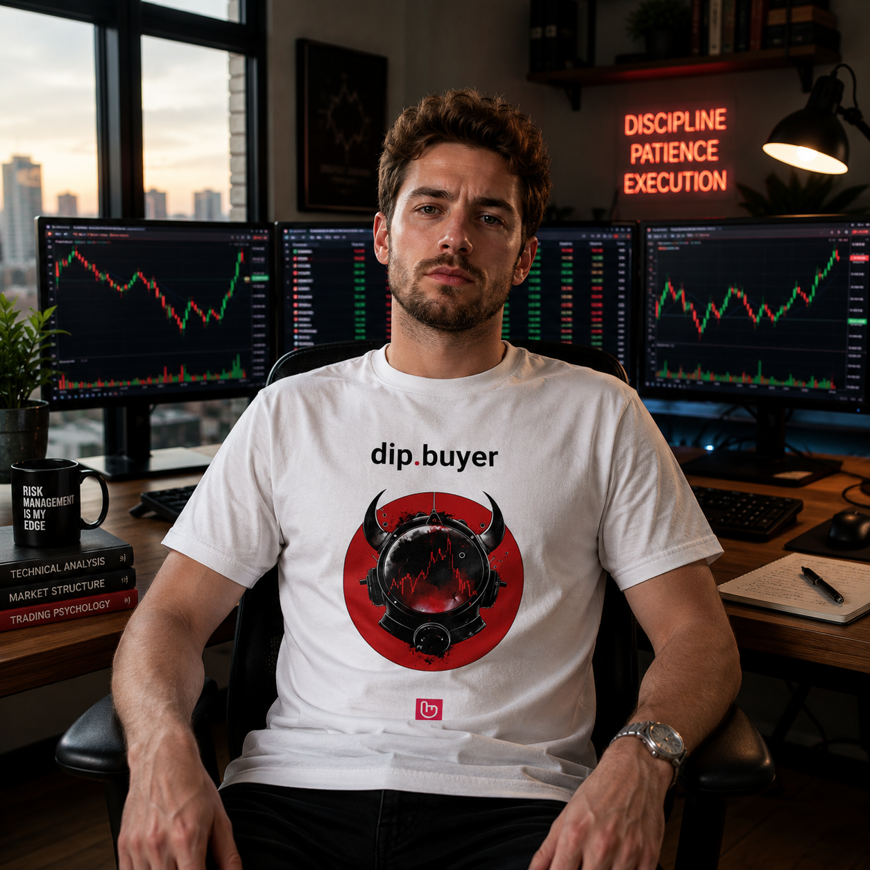 dip.buyer – Blood in the Charts, Faith in the Bounce | Contrarian Market Tee_WHITE
