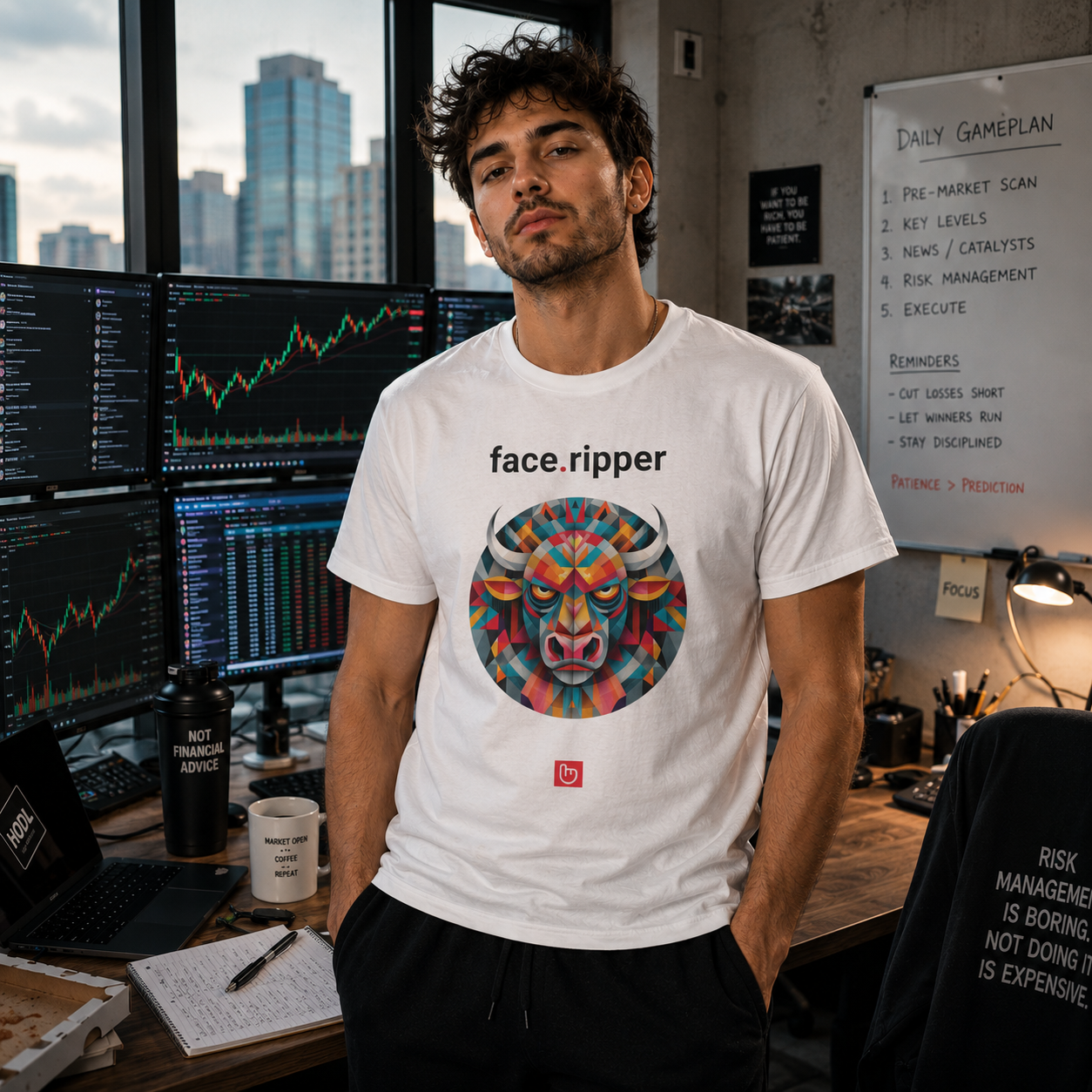 face.ripper – Market Meltup Madness | Unisex Trading Tee_WHITE