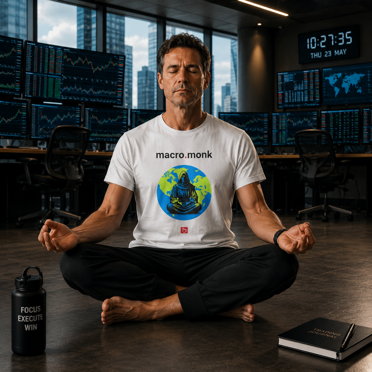 macro.monk – Global Calm & Geopolitical Focus | Macro Tee_WHITE