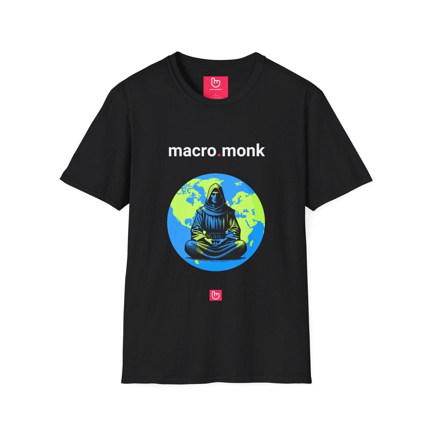 macro.monk – Global Calm & Geopolitical Focus | Macro Tee - Unique Graphic Tee by nano.narrative