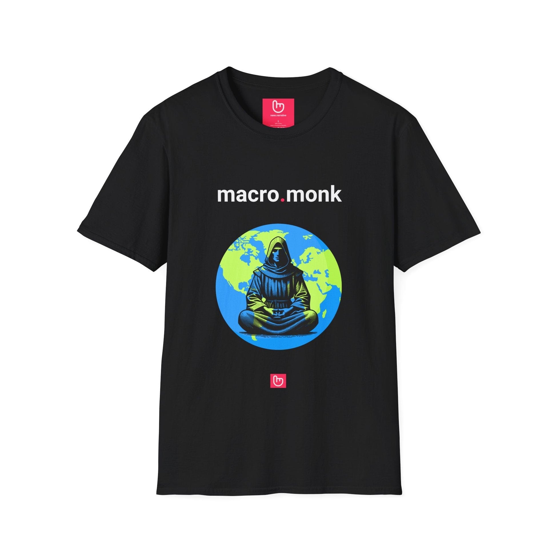 macro.monk – Global Calm & Geopolitical Focus | Macro Tee - Unique Graphic Tee by nano.narrative